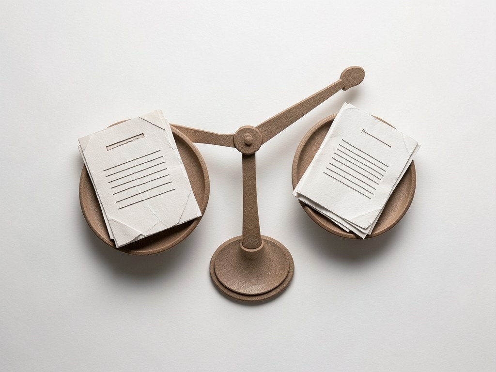 A balanced scale with documents, symbolizing legal agreements.