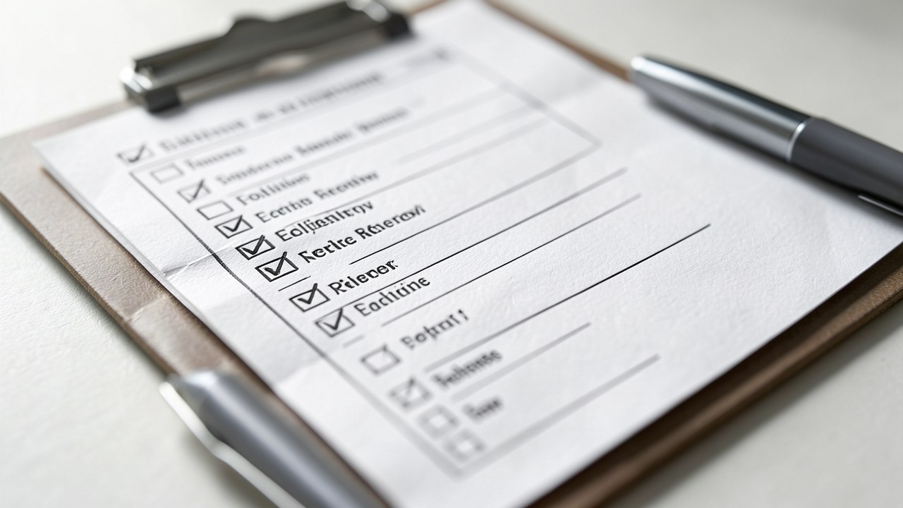 A checklist with several requirements ticked off, but the last one left open.
