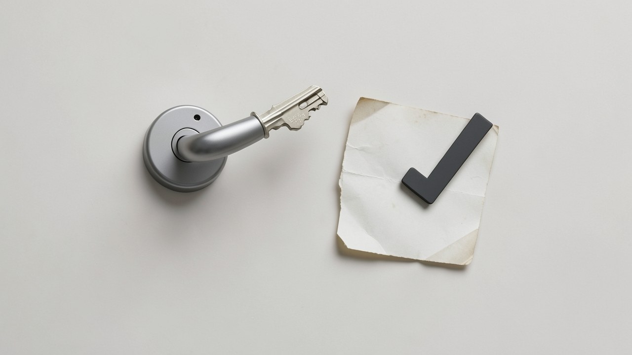 A key being checked against the outline of a keyhole, suggesting fit and requirements.